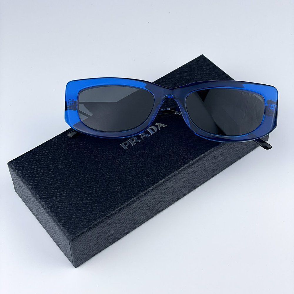 NEW Prada PR14YS 18M5S0 Crystal Electric Blue Grey Rectangle Women Sunglasses - Picture 8 of 11